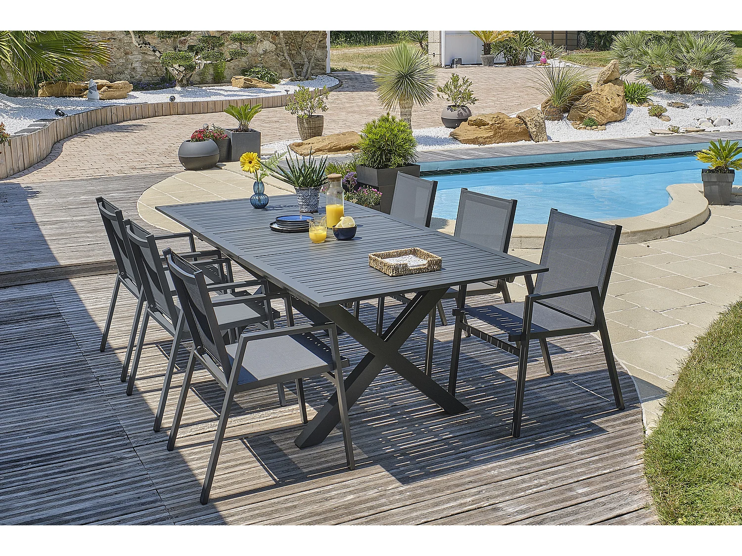 Conjunto de jantar de jardim em alumínio com 6 lugares