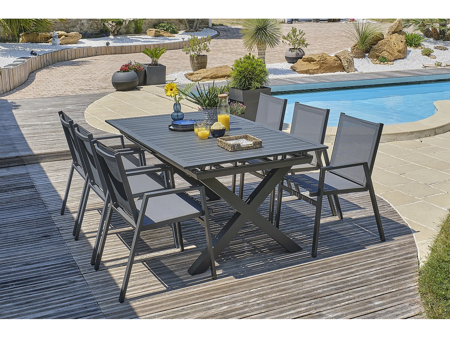 Conjunto de jantar de jardim em alumínio com 6 lugares