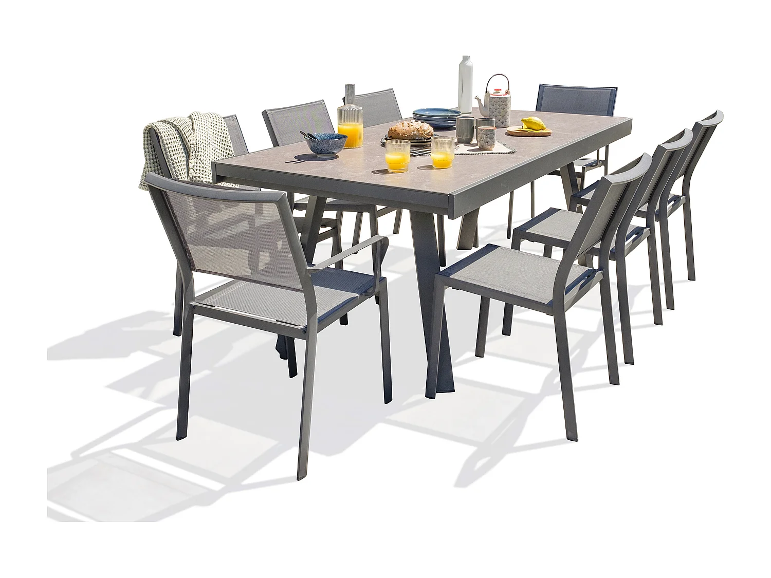 Set da pranzo da giardino 8 posti e piano in ceramica su vetro