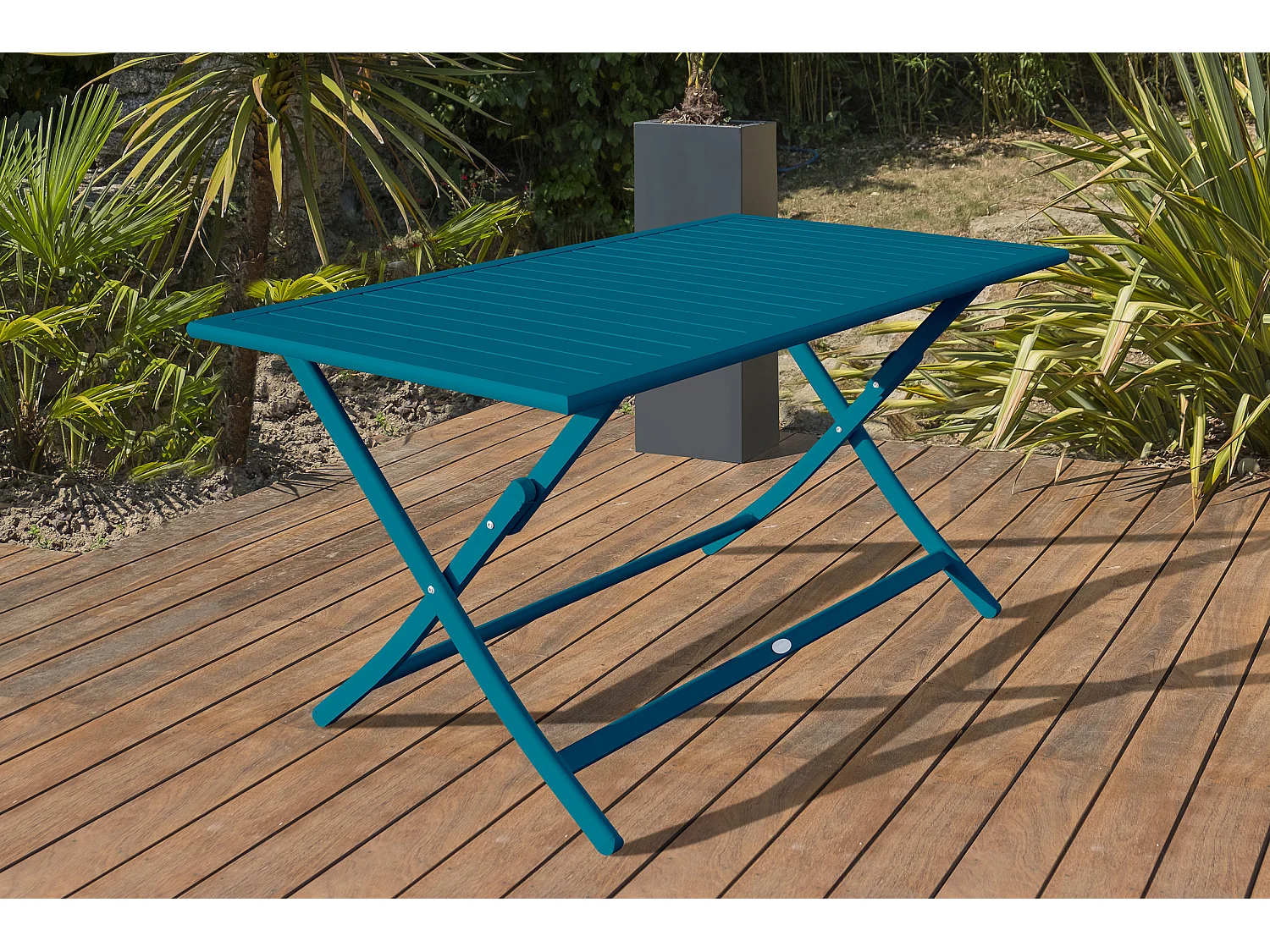 Ensemble repas de jardin 4 places en aluminium bleu canard
