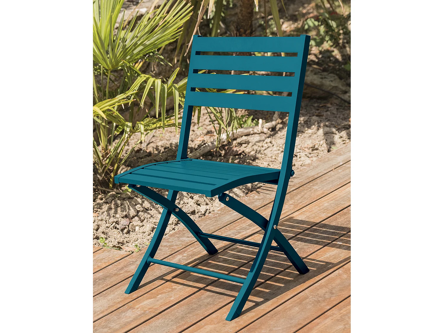 Ensemble repas de jardin 4 places en aluminium bleu canard