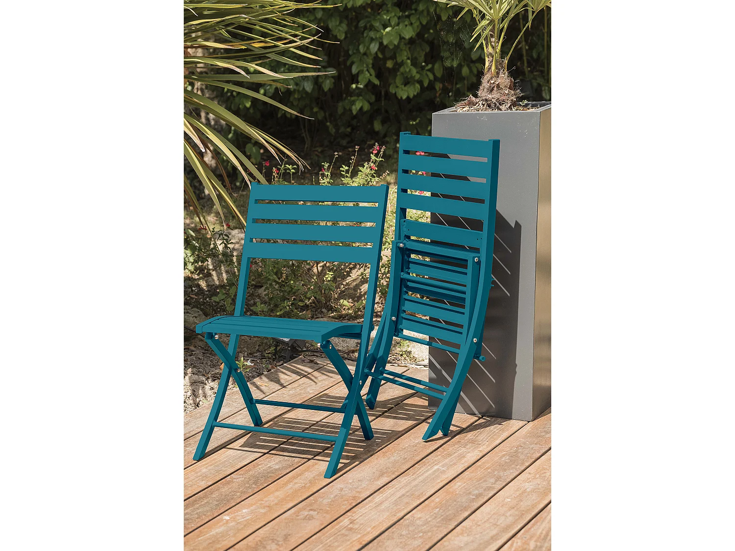 Ensemble repas de jardin 4 places en aluminium bleu canard