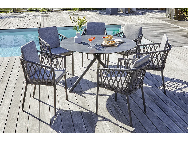 Conjunto de comedor de jardín 6 plazas de aluminio