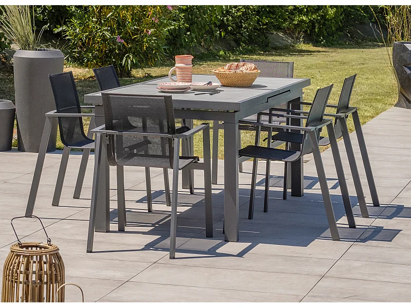 Ensemble repas de jardin 6 places en aluminium