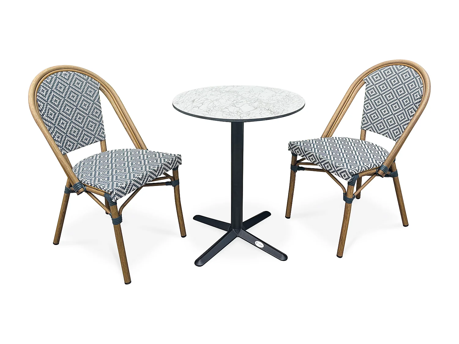 Set da pranzo da giardino a 2 posti in acciaio con piano in HPL