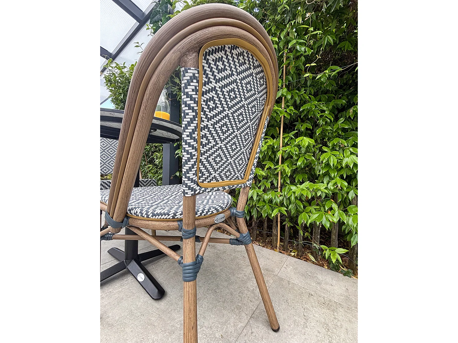 Set da pranzo da giardino a 2 posti in acciaio con piano in HPL