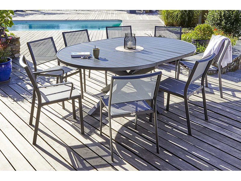 Ensemble repas 8 places en aluminium avec rallonge papillon