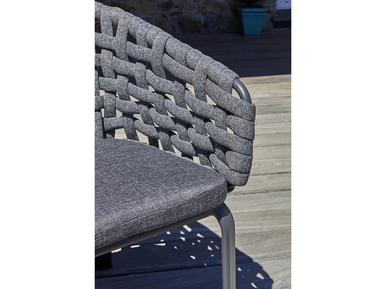 Ensemble repas de jardin 6 pl en alu plateau céramique sur verre