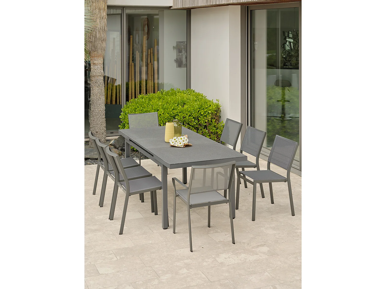 Conjunto de jantar de jardim em alumínio com 8 lugares