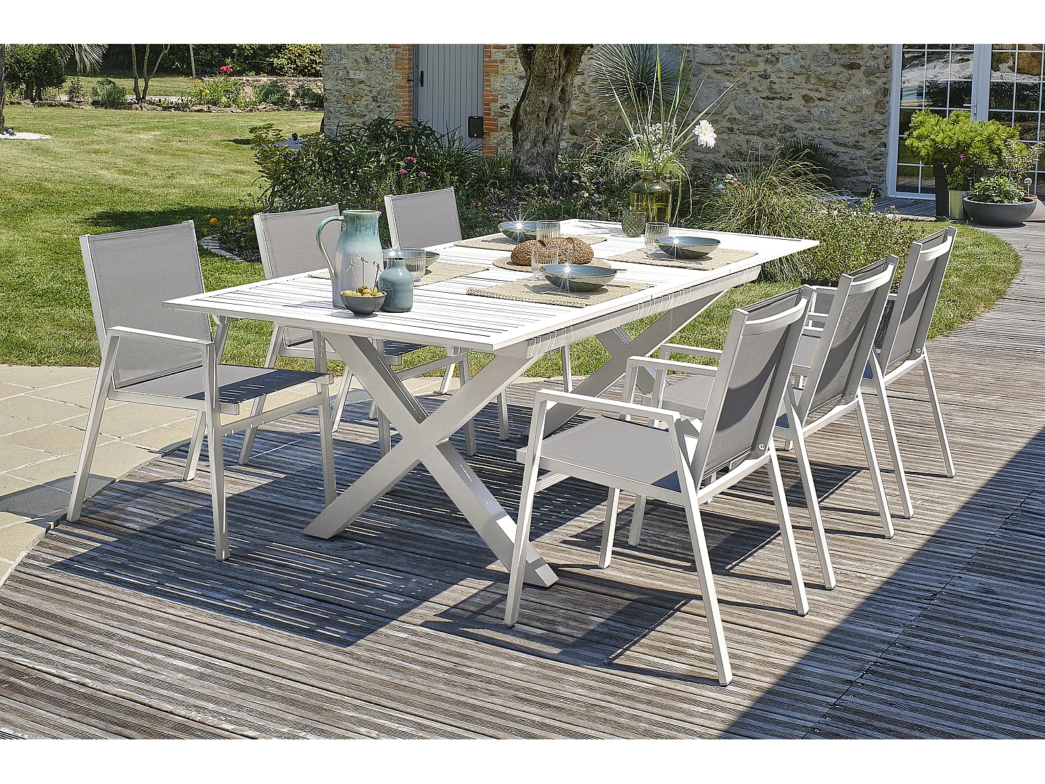 Conjunto de jantar de jardim em alumínio com 6 lugares