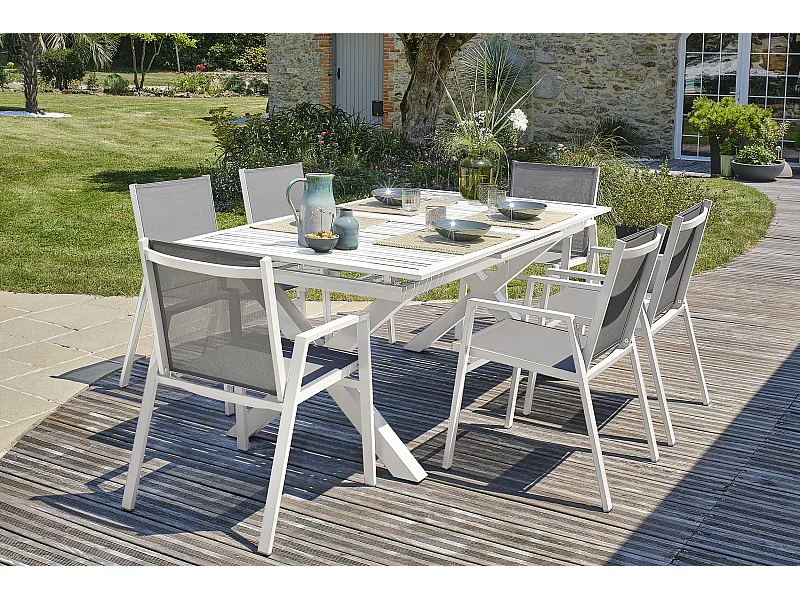 Ensemble repas de jardin 6 places en aluminium