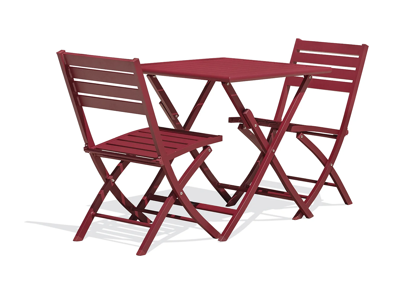 Ensemble repas de jardin 2 places en aluminium rouge carmin