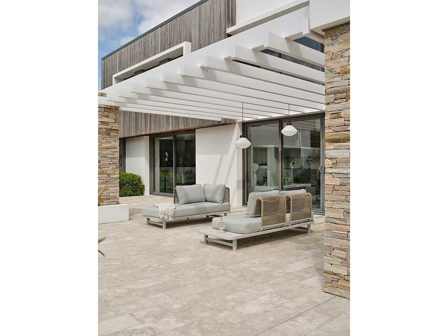 Salón de jardín de esquina 6 plazas cuerda trenzada y aluminio