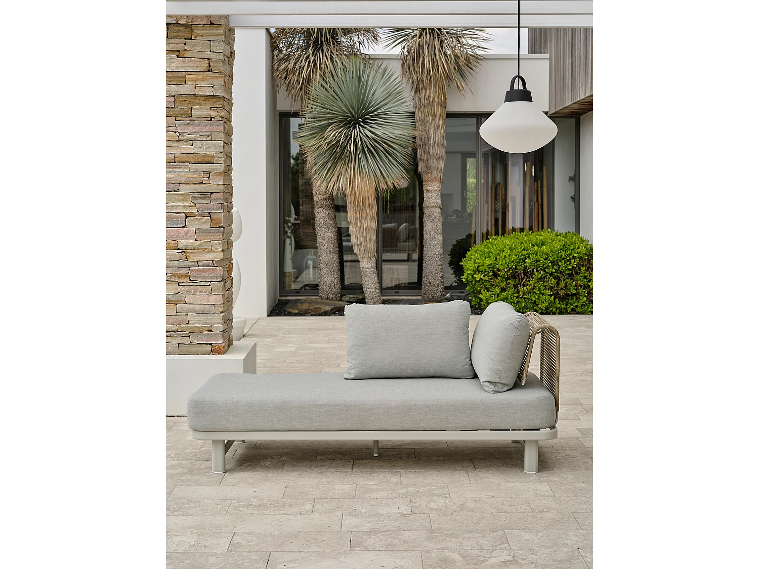 Salón de jardín de esquina 6 plazas cuerda trenzada y aluminio