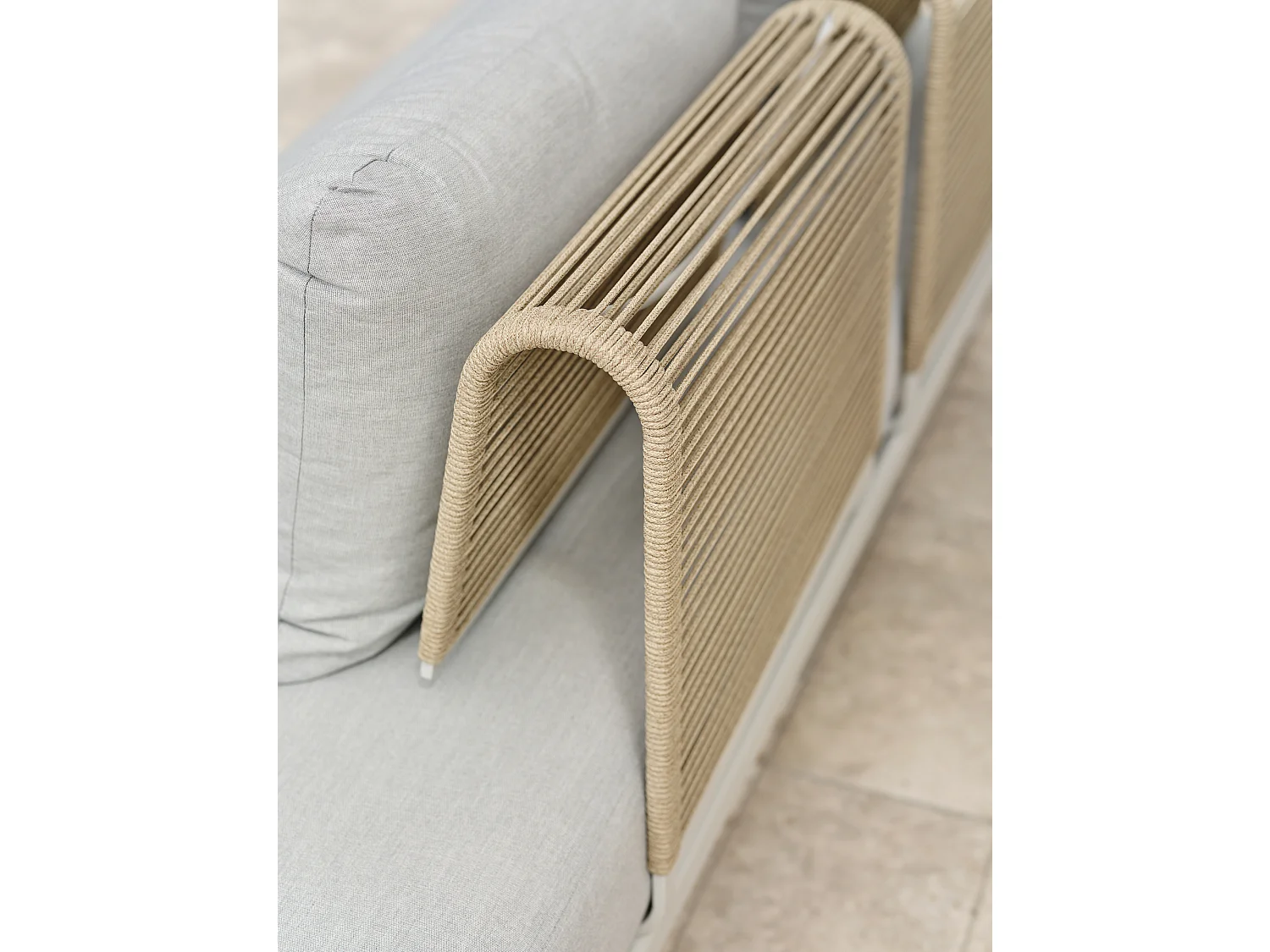 Conjunto de mobiliário de jardim de canto de 6 lugares em corda entrançada e alumínio