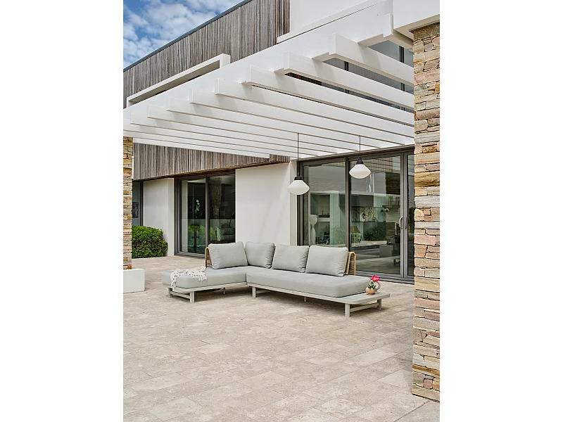 Salon de jardin d'angle 6 places en corde tissée et aluminium - IRUN