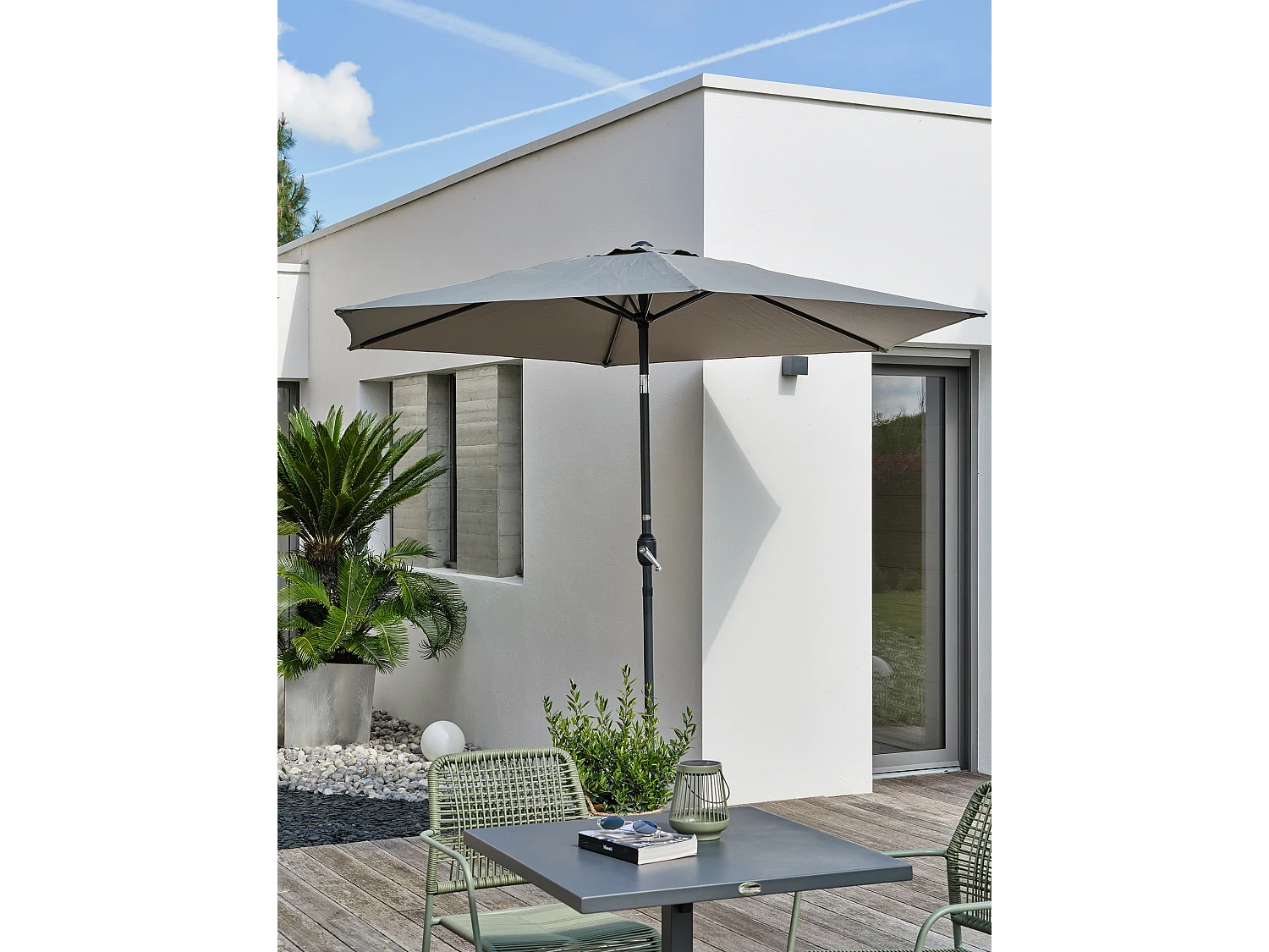 Sonnenschirm mit Handkurbel, Aluminium, Stoff Khaki