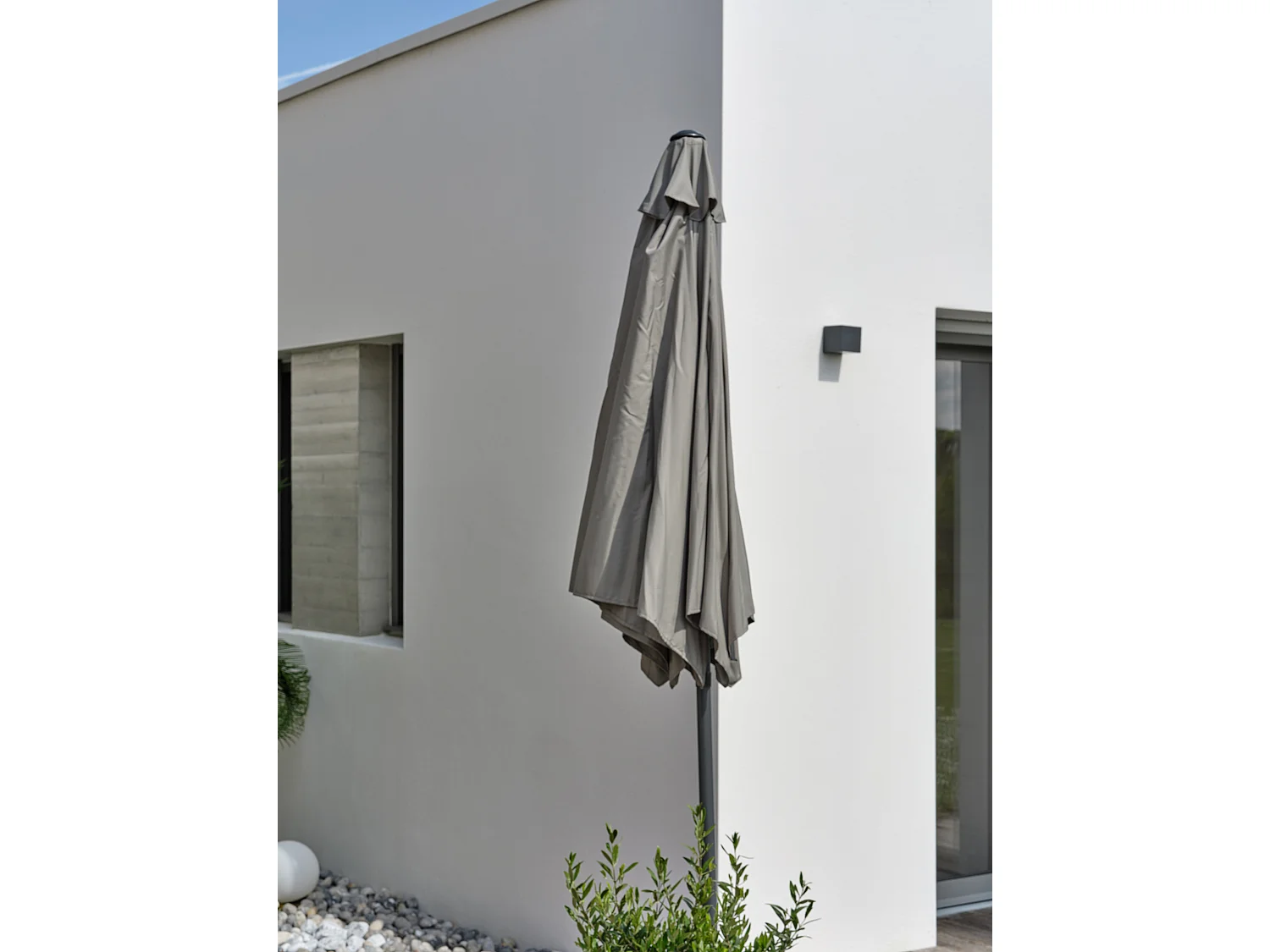 Sonnenschirm mit Handkurbel, Aluminium, Stoff Khaki