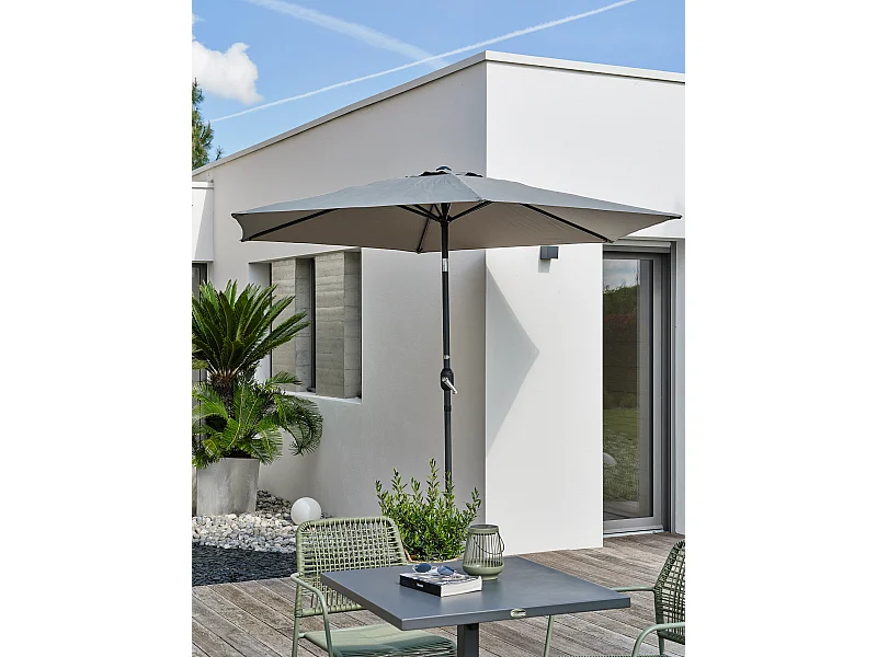 Sonnenschirm mit Handkurbel, Aluminium, Stoff Khaki