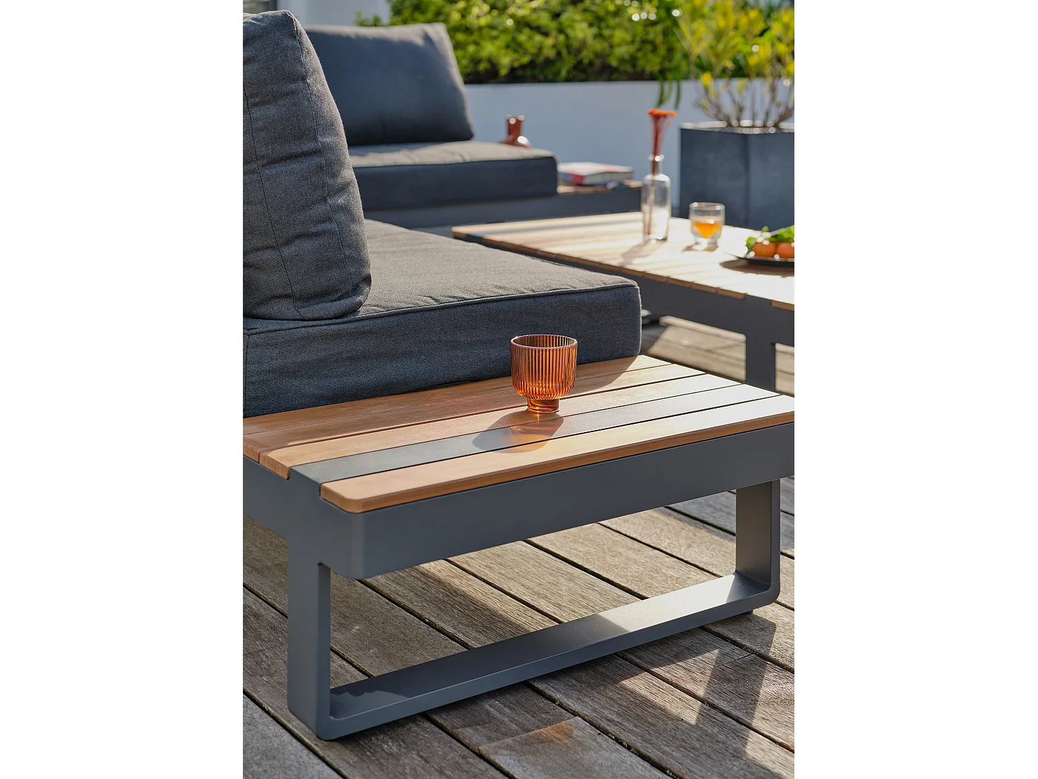 Salon de jardin d'angle 6 places en teck et aluminium  - ALICANTE