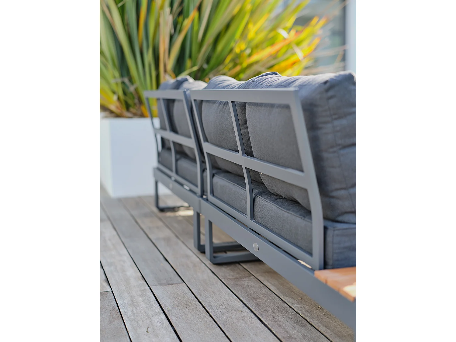 Salon de jardin d'angle 6 places en teck et aluminium  - ALICANTE