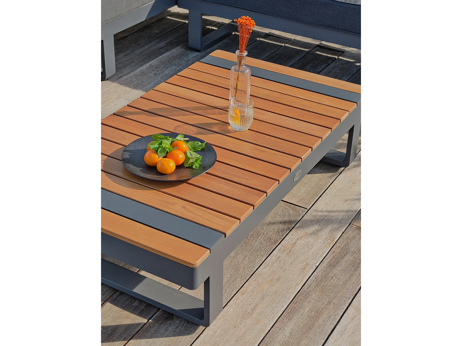 Salon de jardin d'angle 6 places en teck et aluminium  - ALICANTE