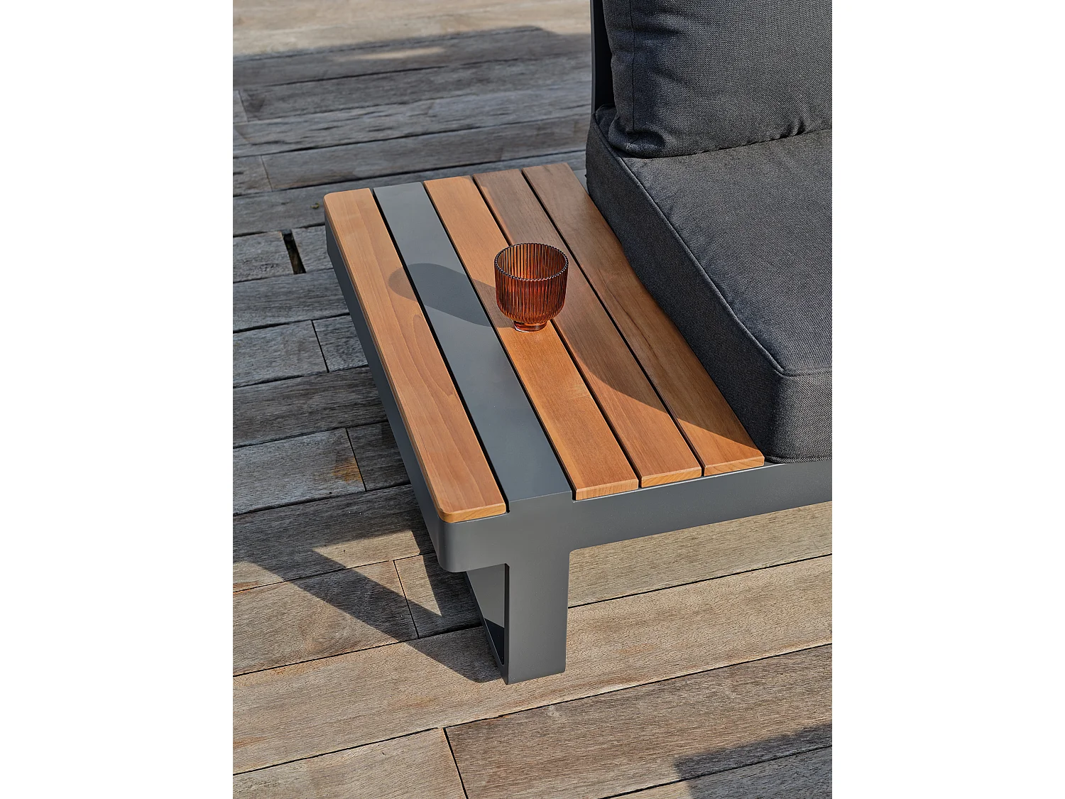 Salon de jardin d'angle 6 places en teck et aluminium  - ALICANTE