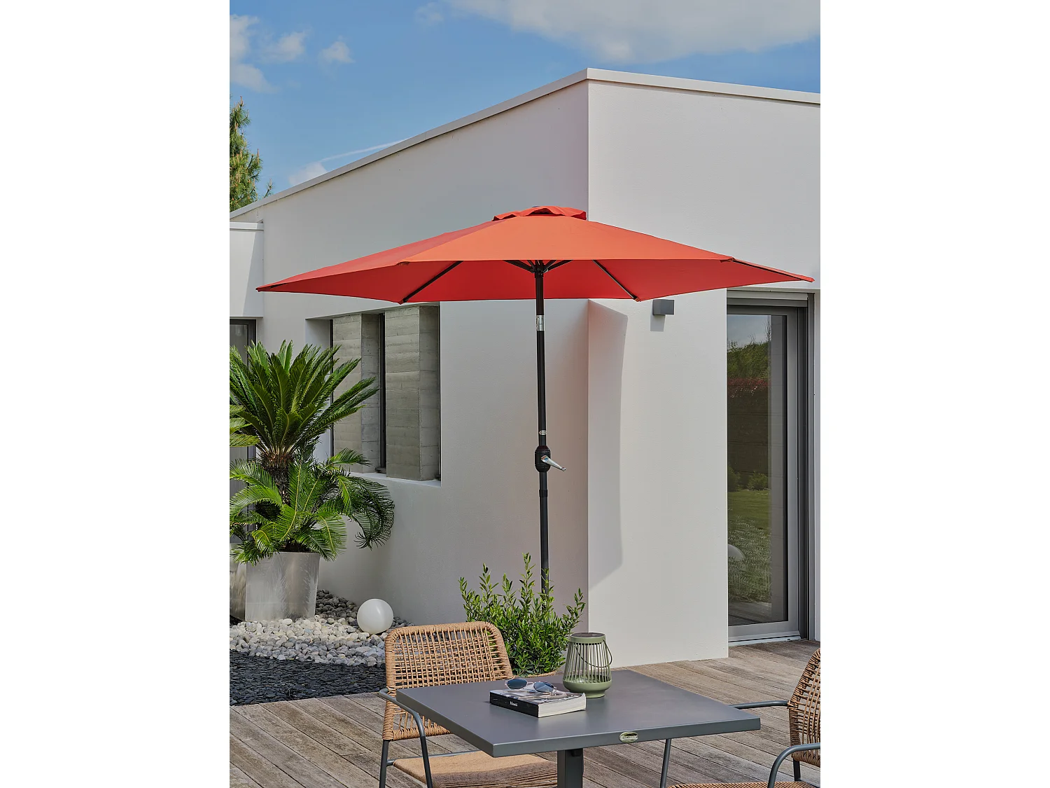 Sonnenschirm mit Handkurbel, Aluminium, Stoff Terrakotta