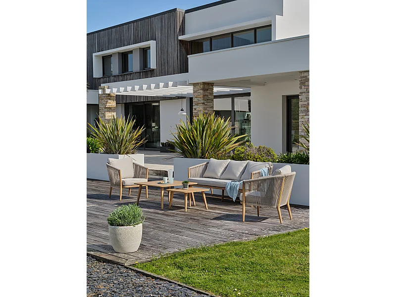 5-Sitzer-Gartenmöbel aus Aluminium in Holzoptik