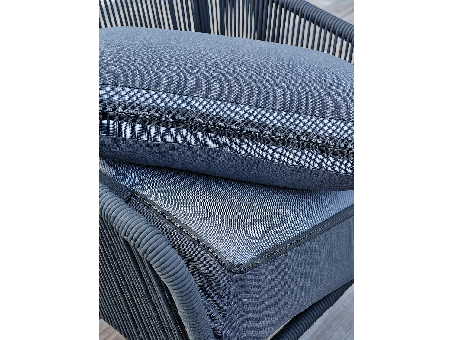 Salotto da giardino 5 posti in alluminio corda intrecciata