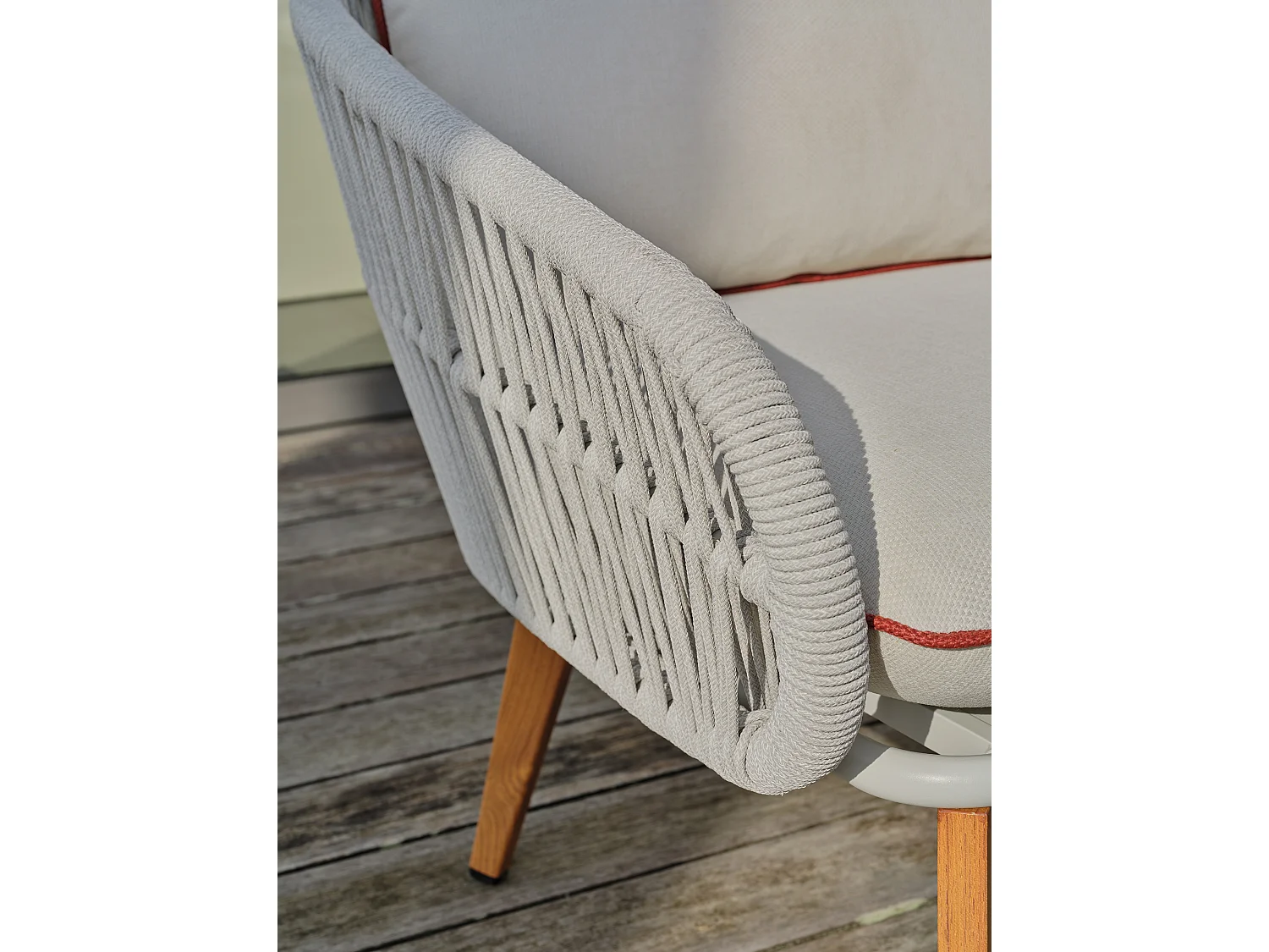 Conjunto de espreguiçadeiras de jardim de 5 lugares em alumínio com efeito madeira e corda entrançada