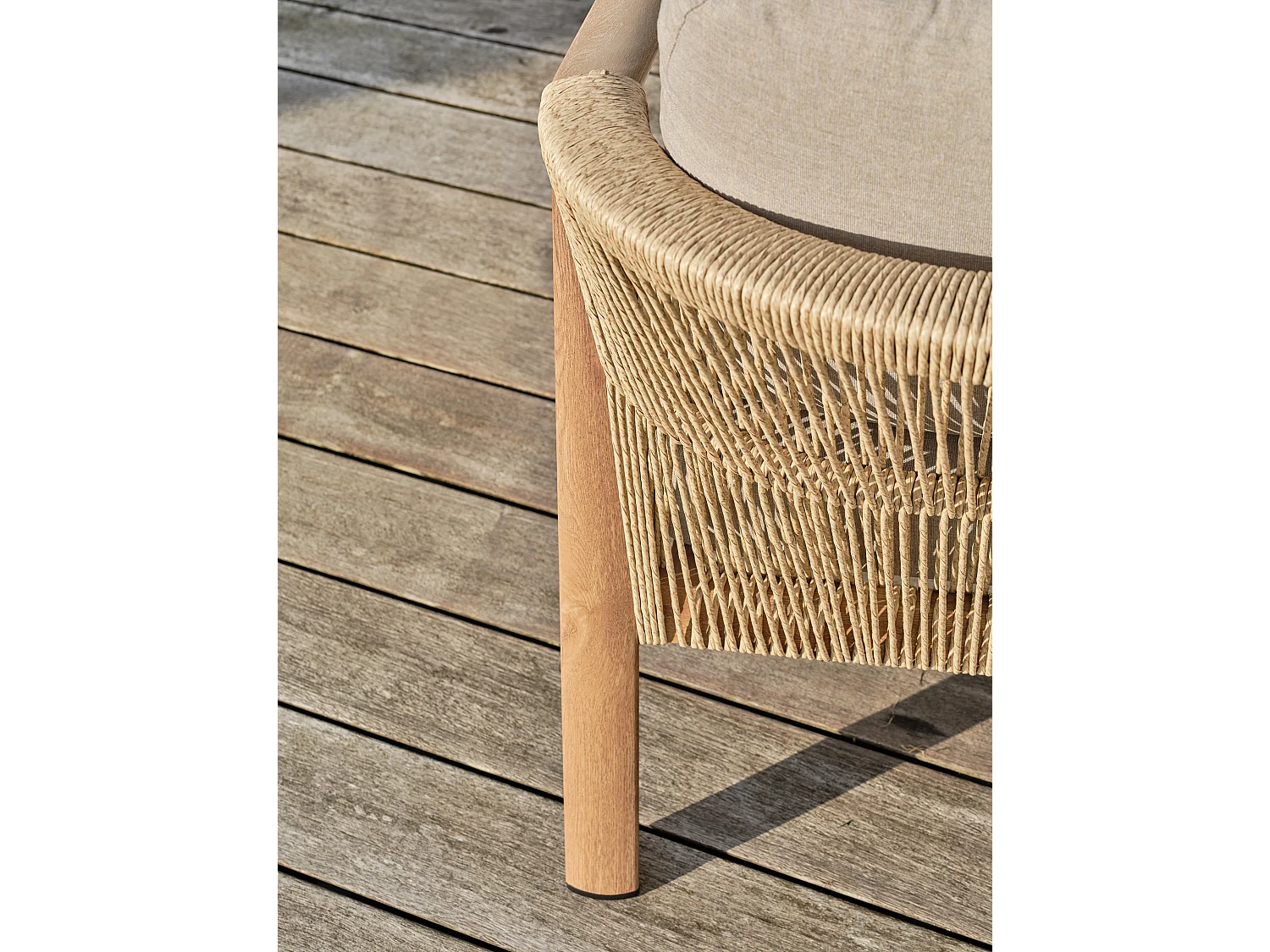 Salon bas de jardin 5 pl en aluminium imitation bois, coussins - GOYA