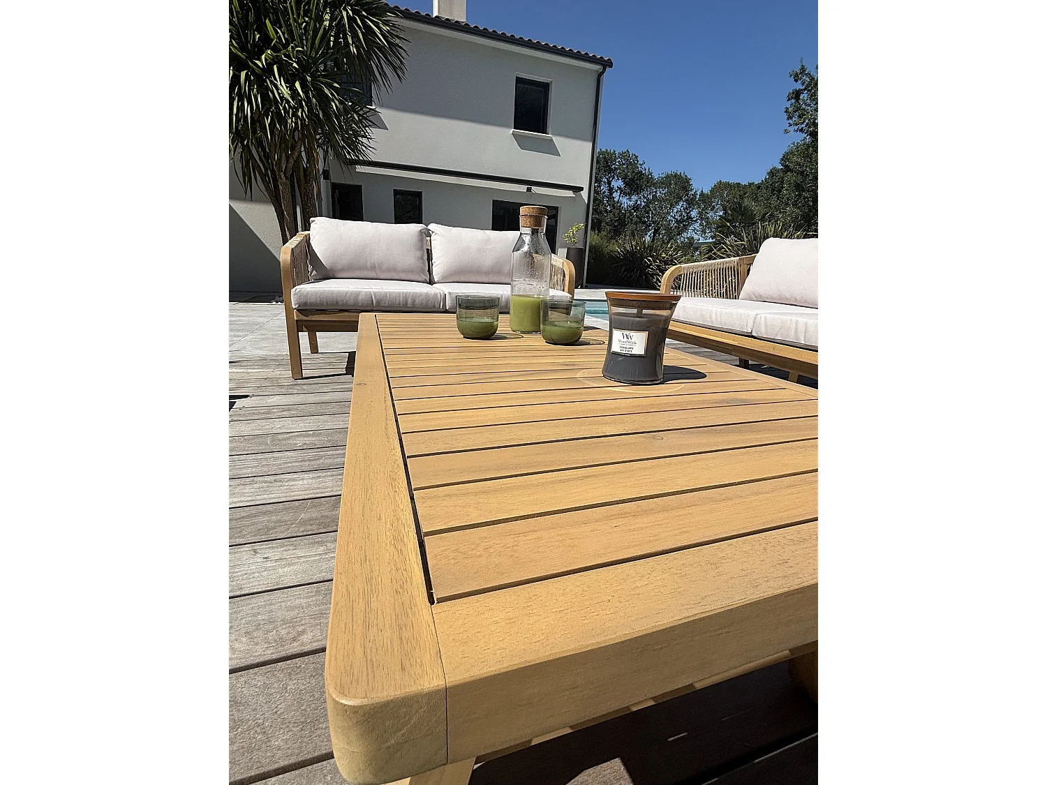 Salon bas de jardin 7 places en bois d'acacia et corde tissée  - SERENA