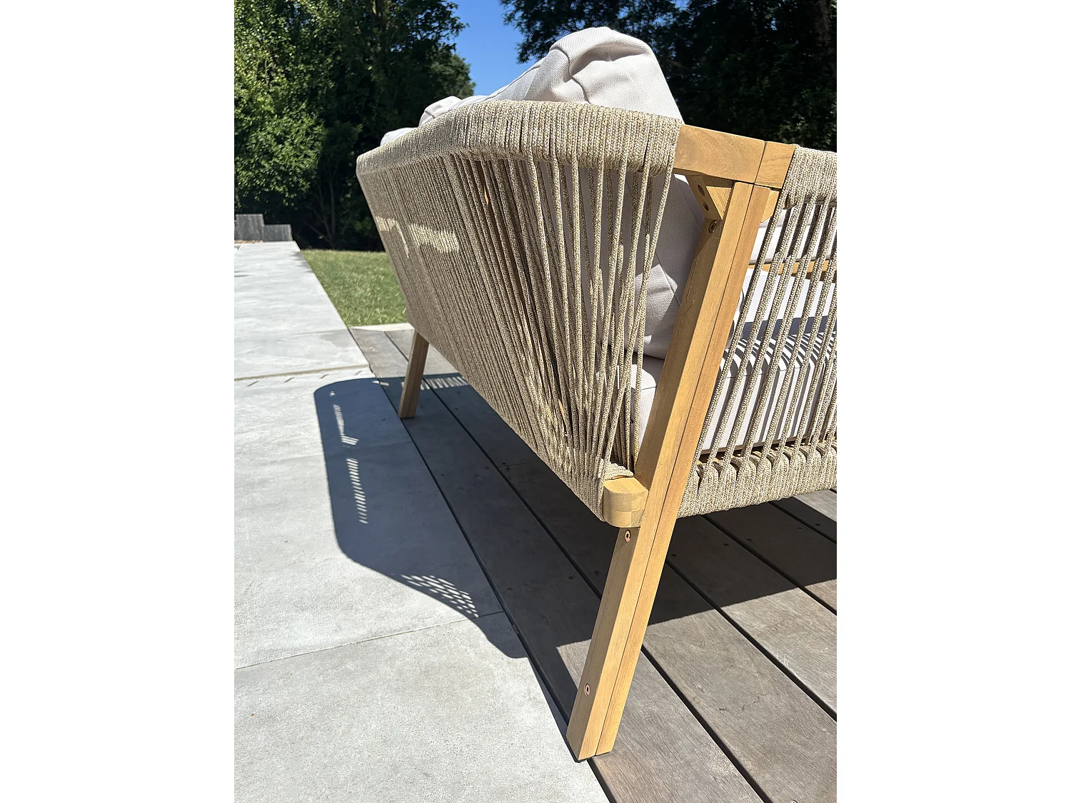 Salon bas de jardin 7 places en bois d'acacia et corde tissée  - SERENA