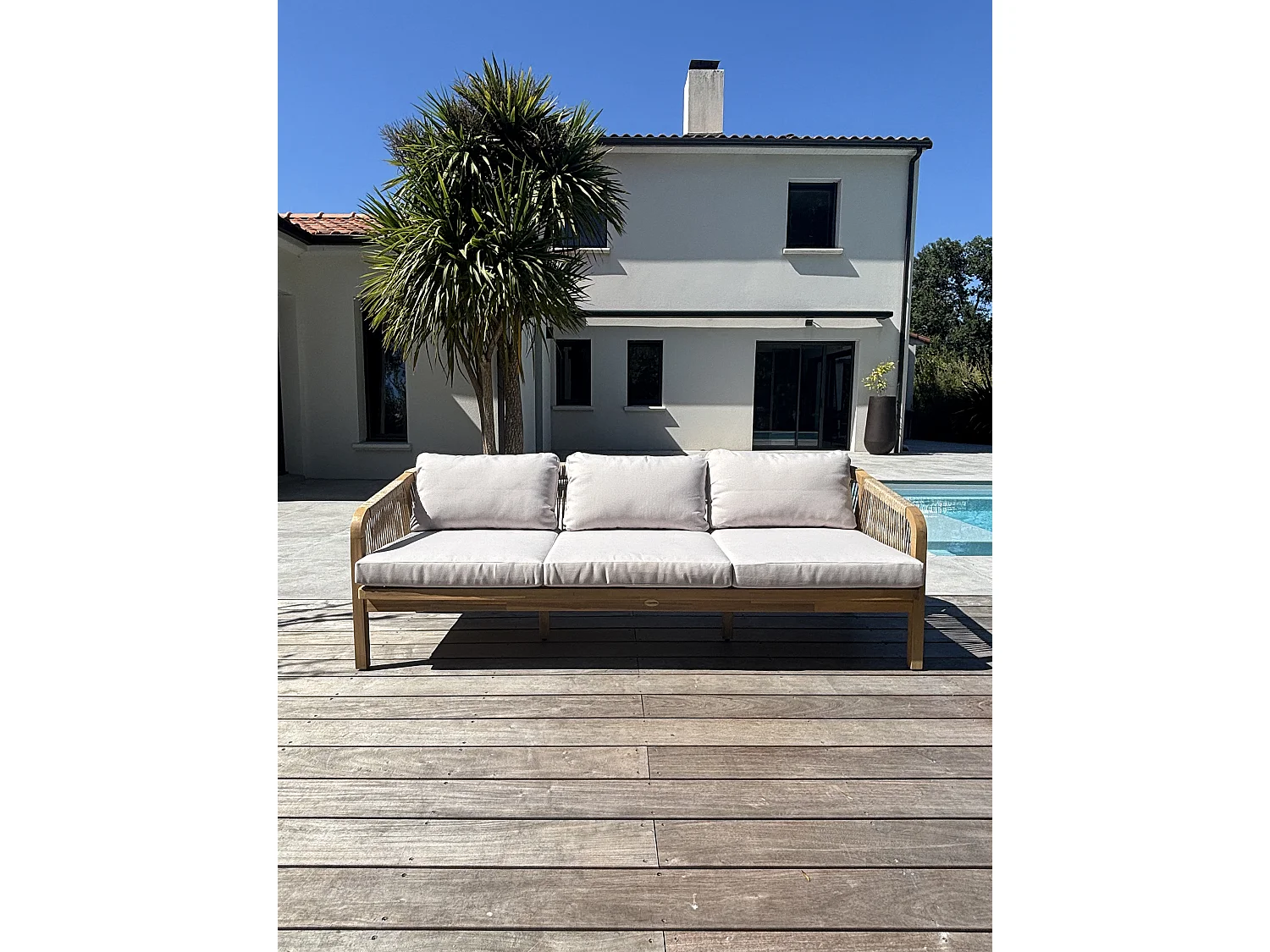 Salon bas de jardin 7 places en bois d'acacia et corde tissée  - SERENA