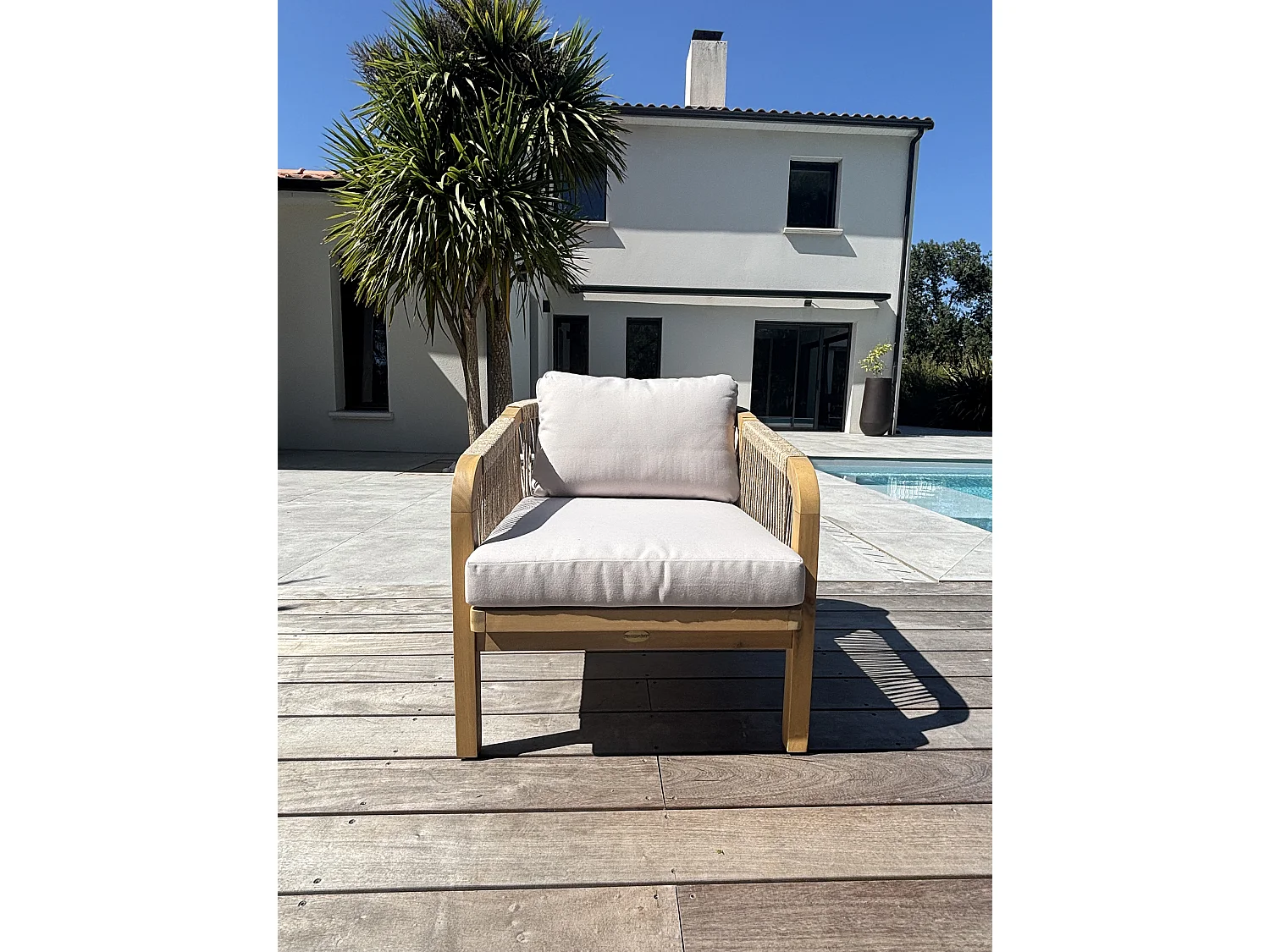 Salon bas de jardin 7 places en bois d'acacia et corde tissée  - SERENA