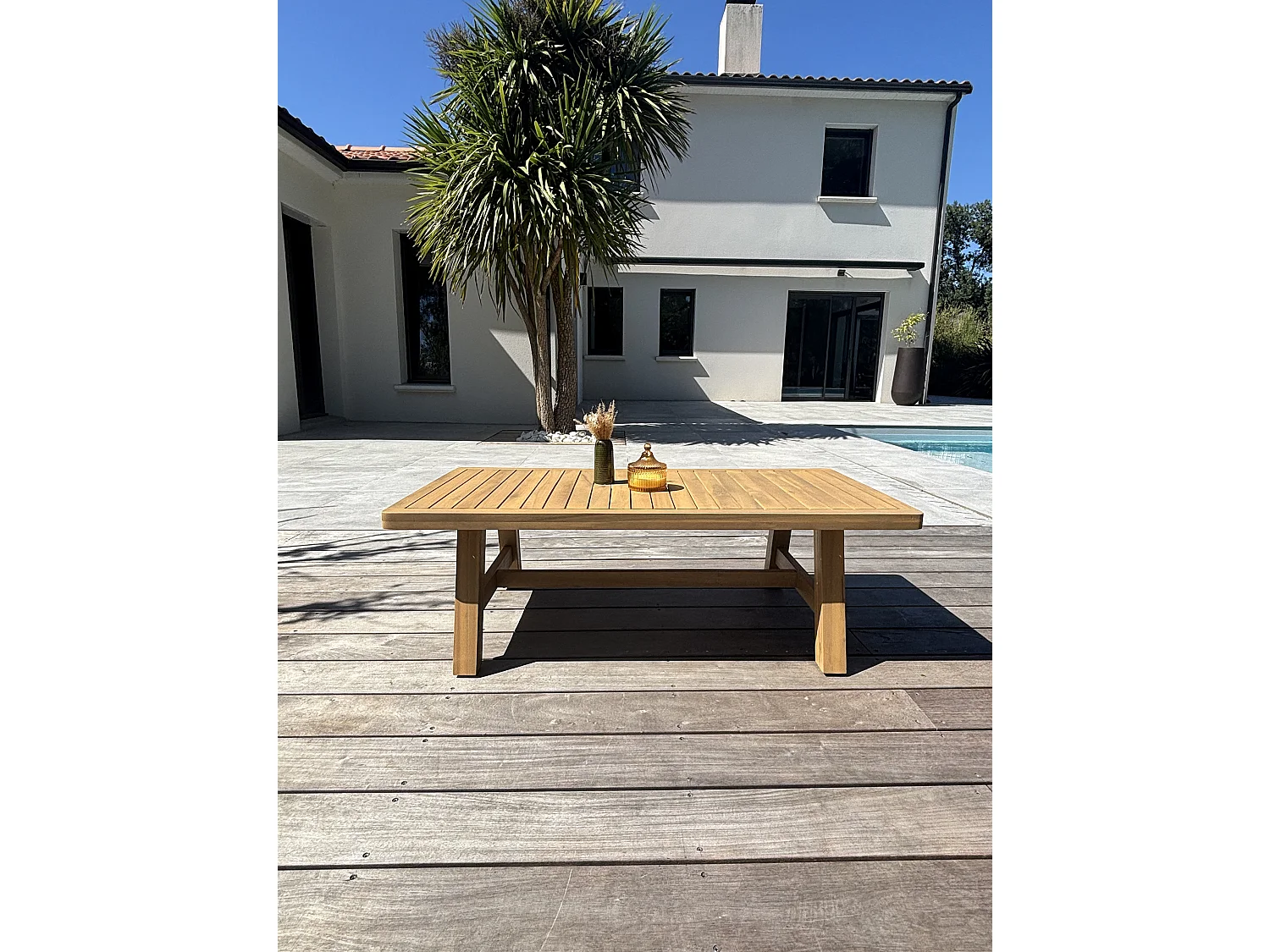 Salón de jardín de 7 plazas en madera de acacia y cuerda tejida