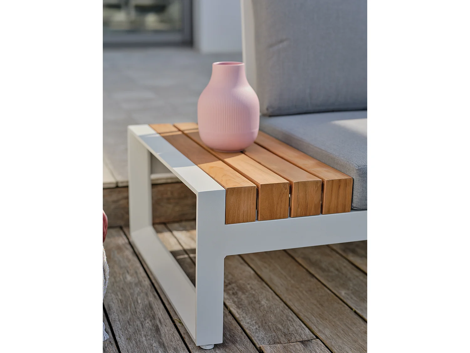 Conjunto de mobiliário de jardim de canto de 6 lugares em teca e alumínio