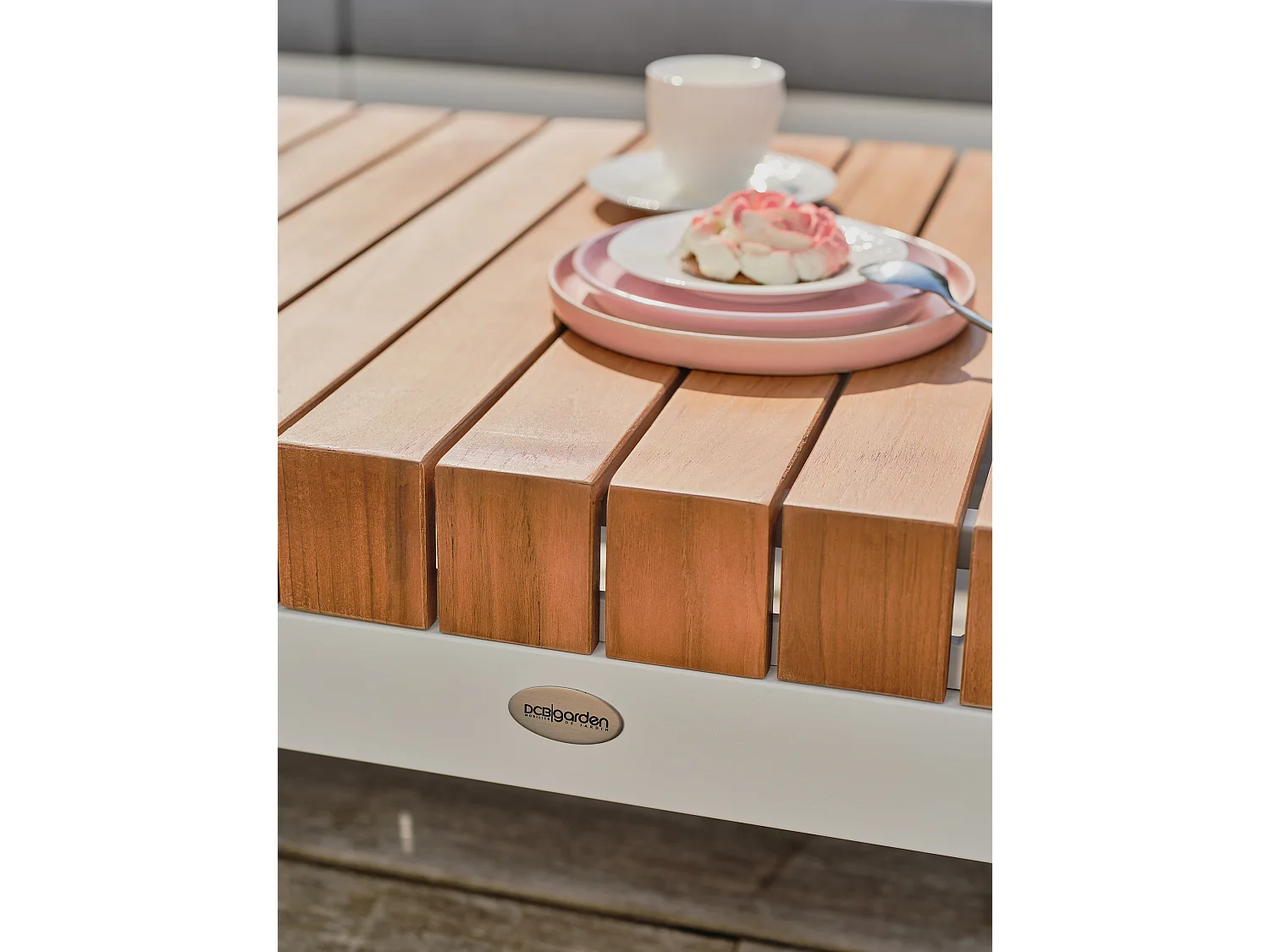 Salon de jardin d'angle 6 places en teck et aluminium - VALENCIA