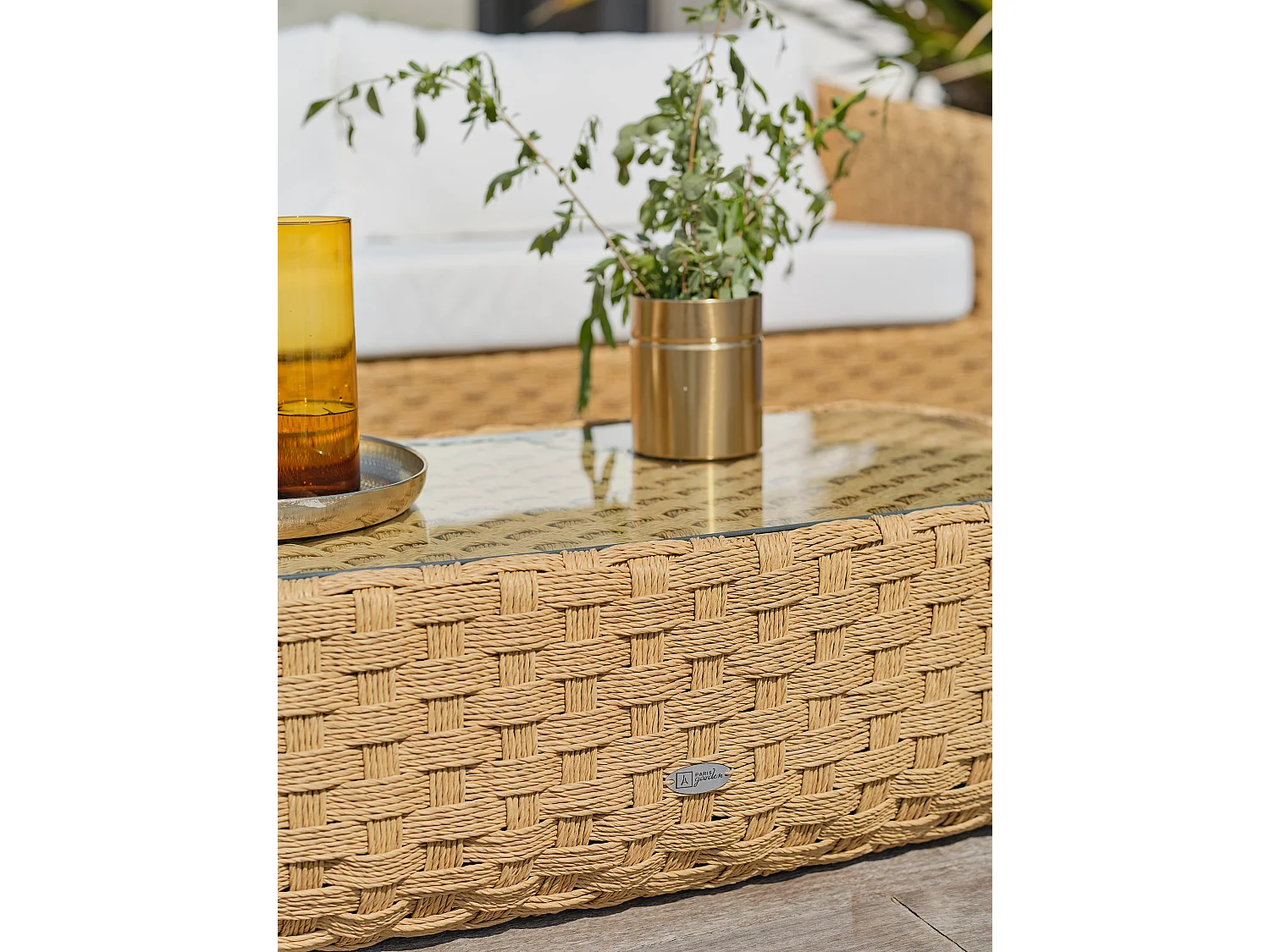 5-Sitzer-Gartenmöbel niedrig aus Aluminium und gewebtem Harz