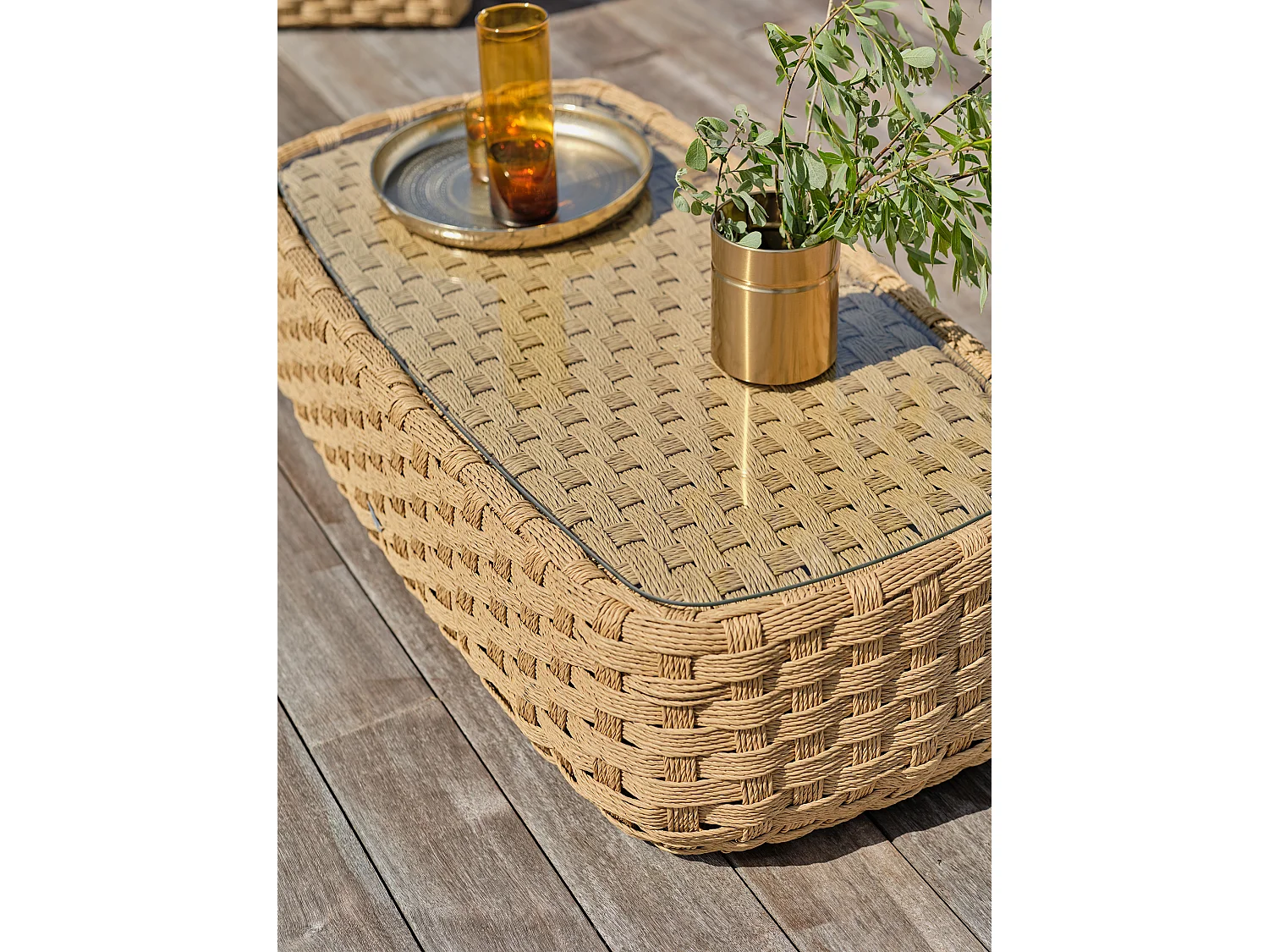 Salón de jardín de 5 plazas en aluminio y resina trenzada