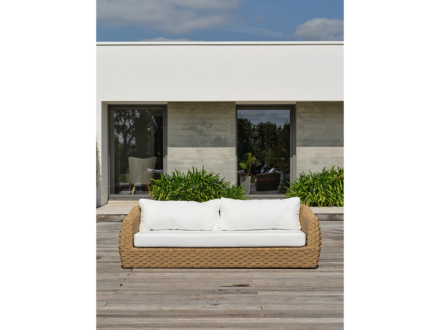 Salón de jardín de 5 plazas en aluminio y resina trenzada