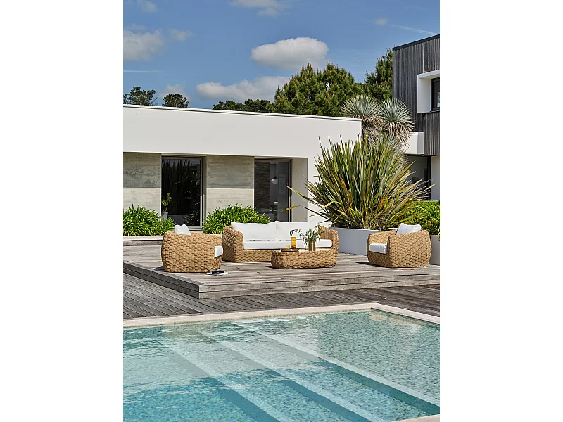 5-Sitzer-Gartenmöbel niedrig aus Aluminium und gewebtem Harz