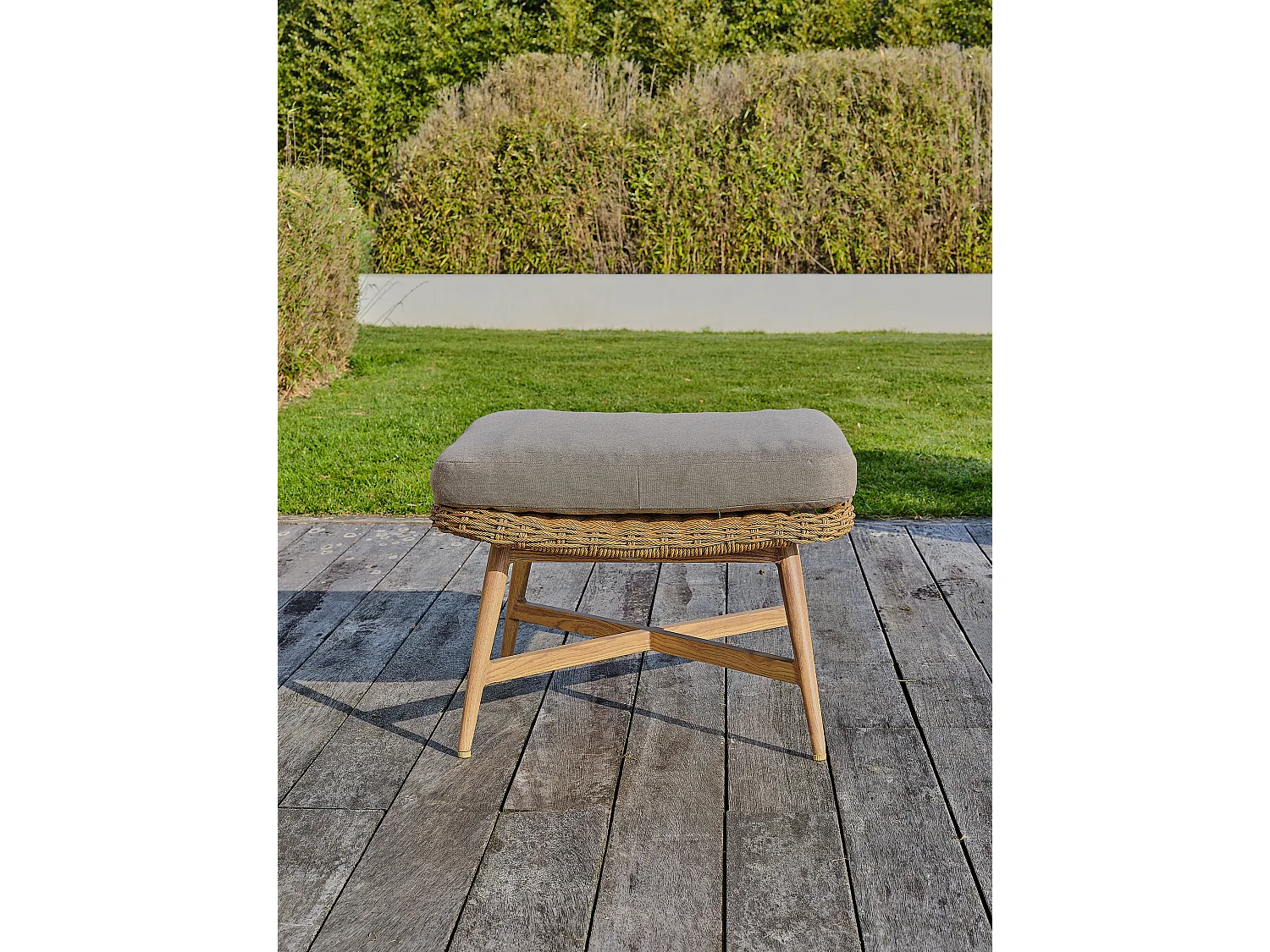 Lage tuinset 5 personen aluminium houtlook, teak en geweven touw - PALMAS