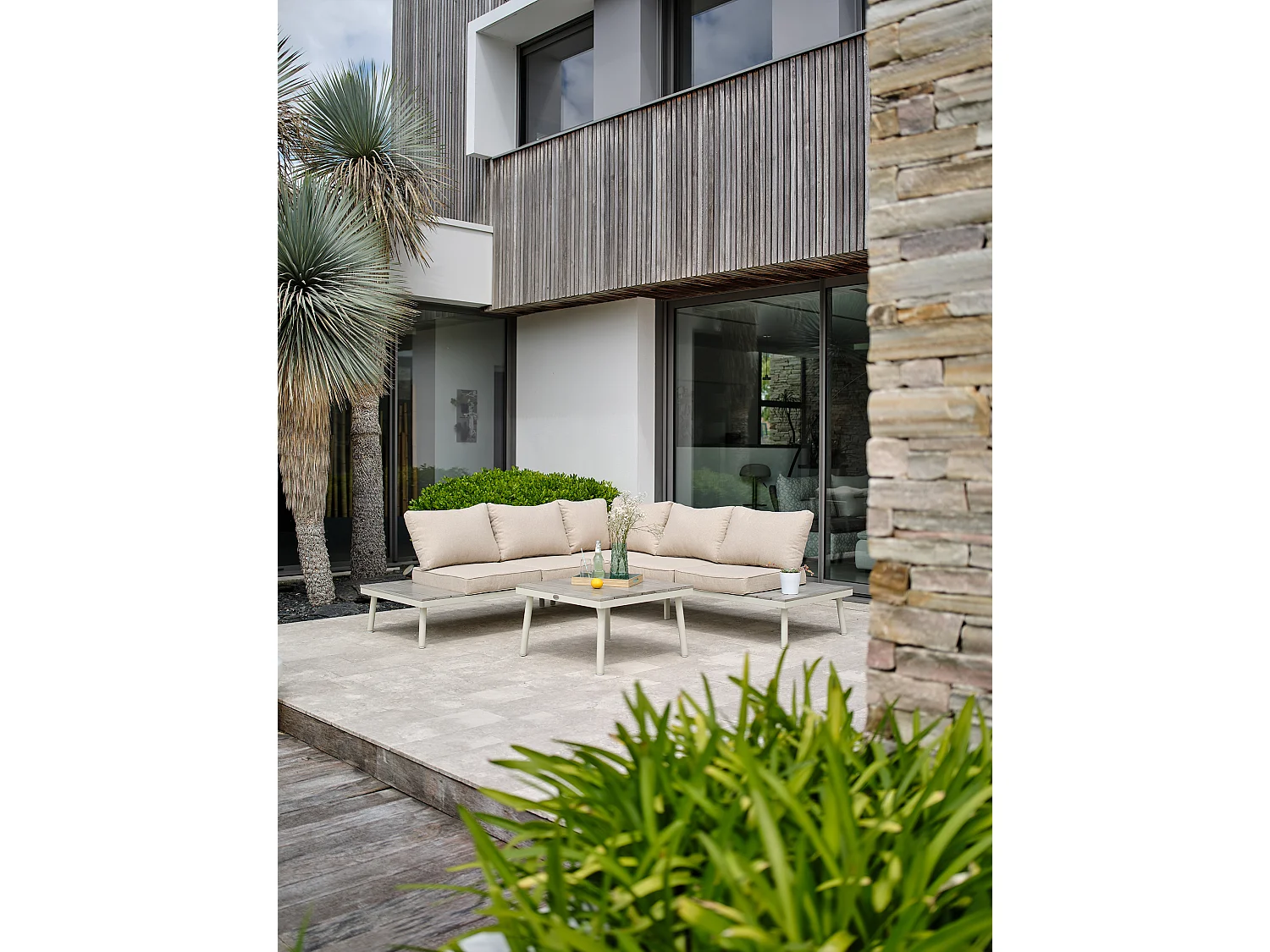 Salón de jardín de esquina 5 plazas aluminio