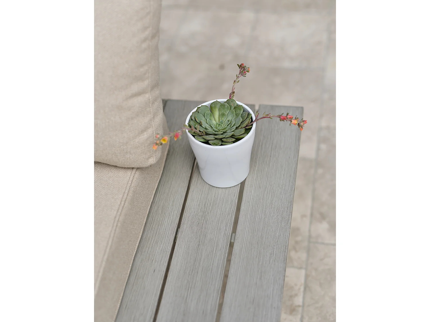Salon de jardin d'angle 5 pl en alu et alu aspect boisé - OSAKA