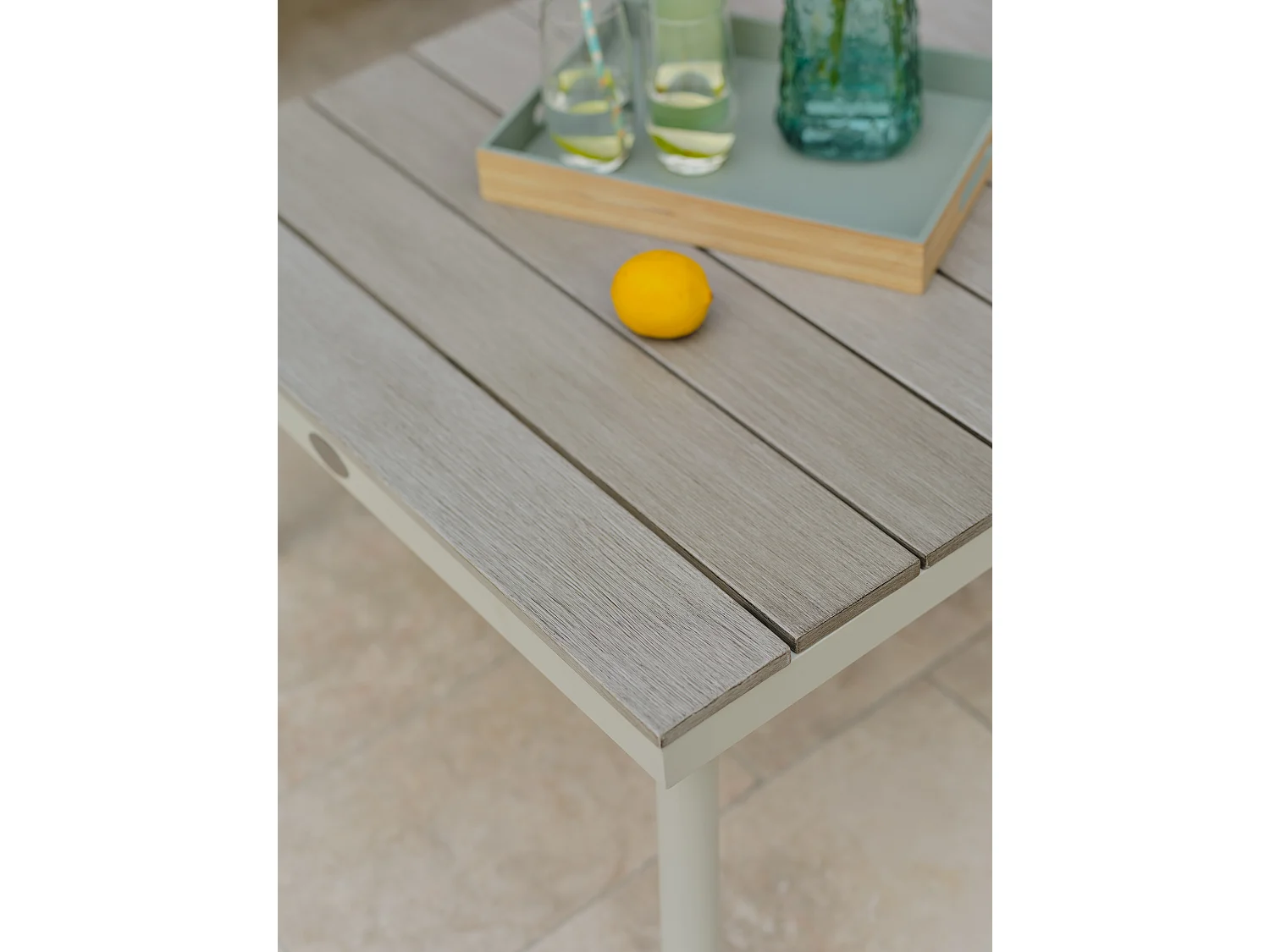 Salon de jardin d'angle 5 pl en alu et alu aspect boisé - OSAKA