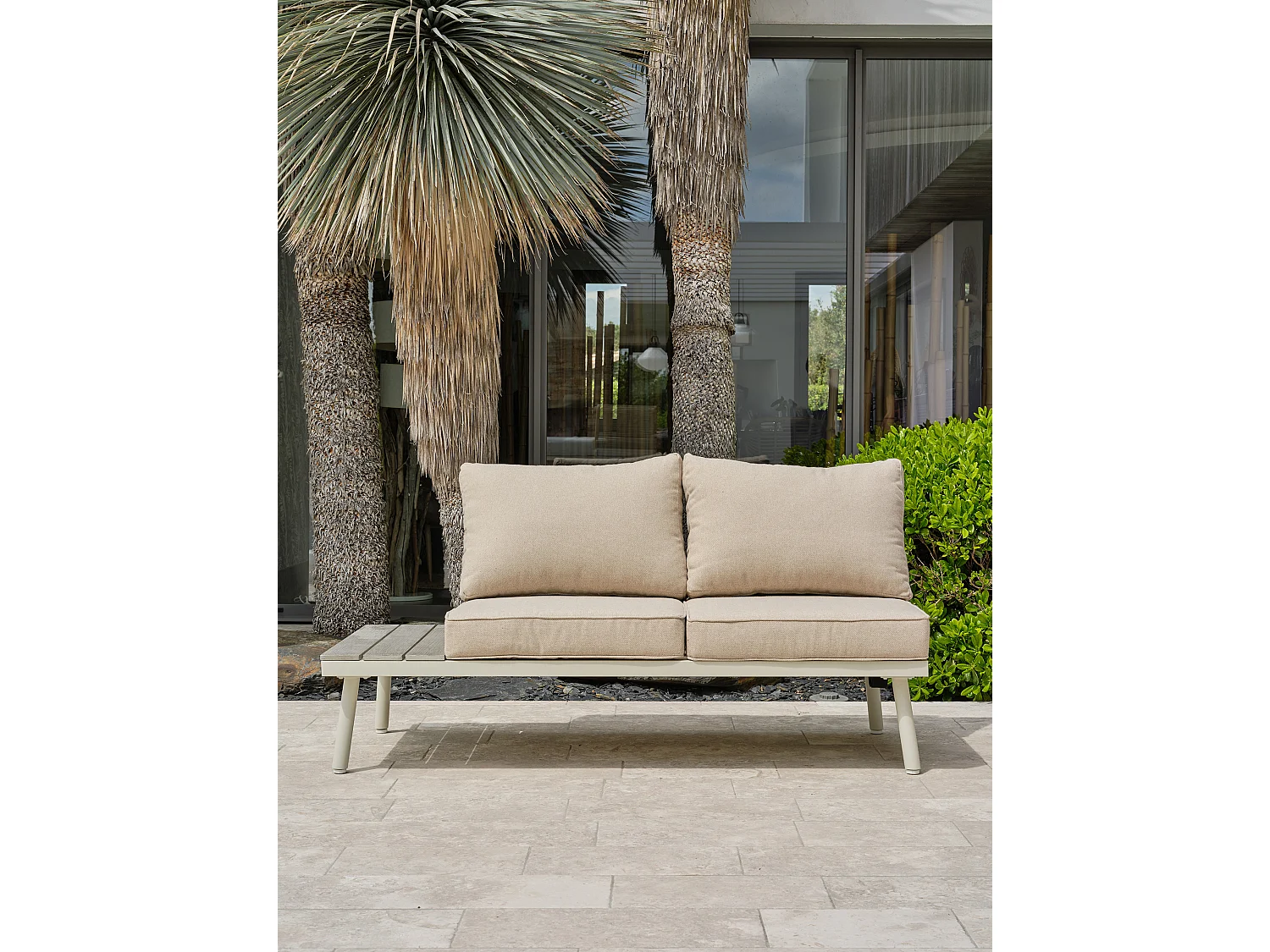 Salon de jardin d'angle 5 pl en alu et alu aspect boisé - OSAKA
