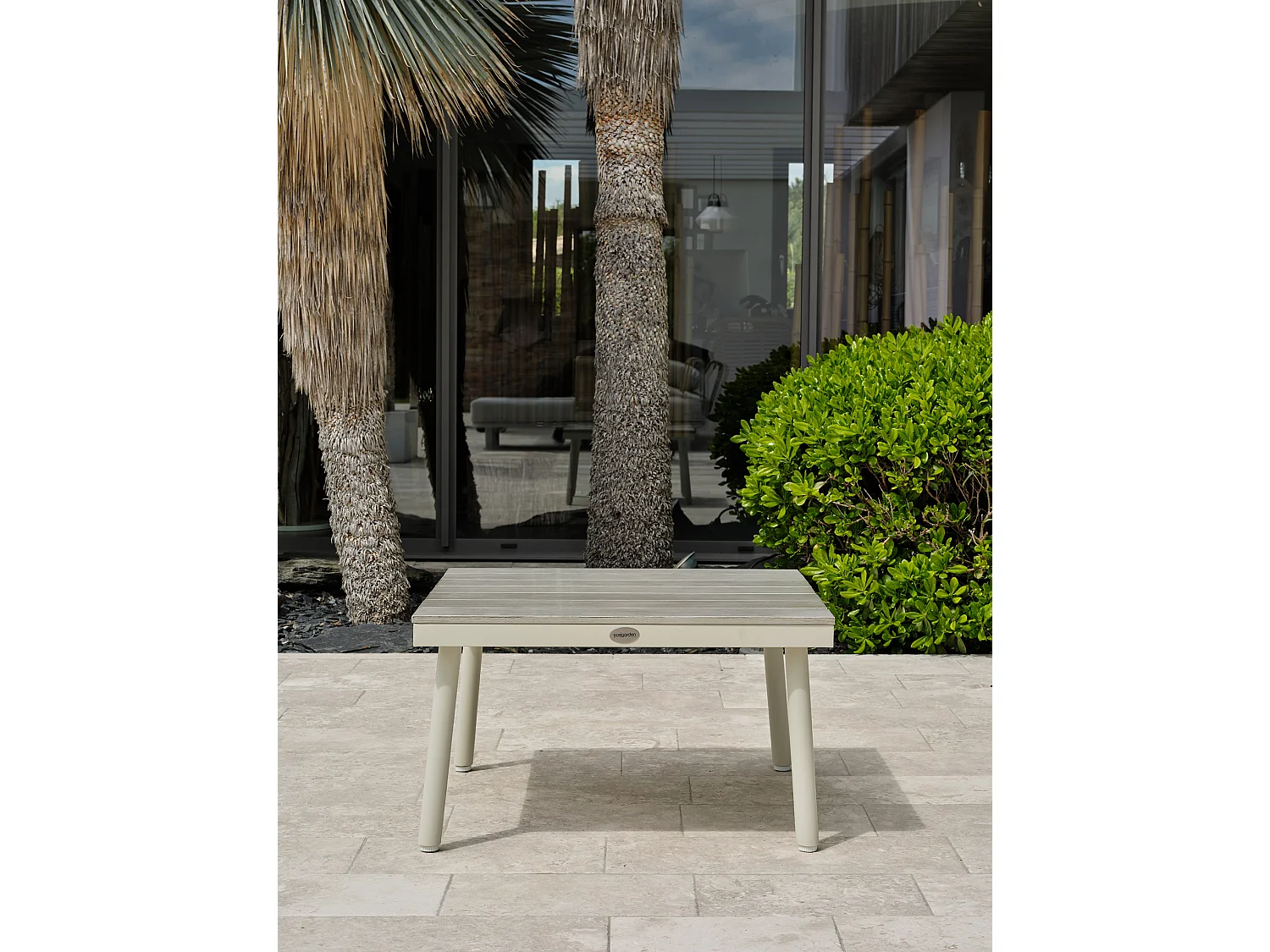 Salon de jardin d'angle 5 pl en alu et alu aspect boisé - OSAKA