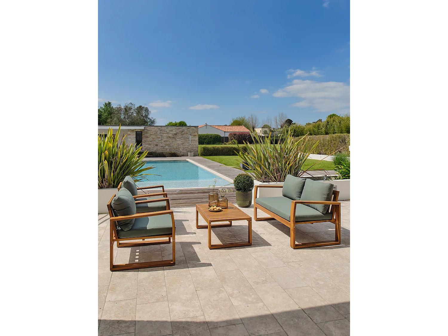 Salon bas de jardin 4 places en bois d'acacia